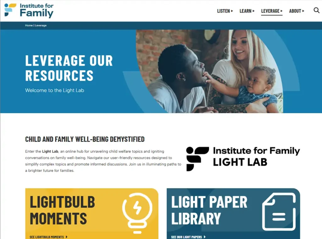Institute for Family New Website Screenshot